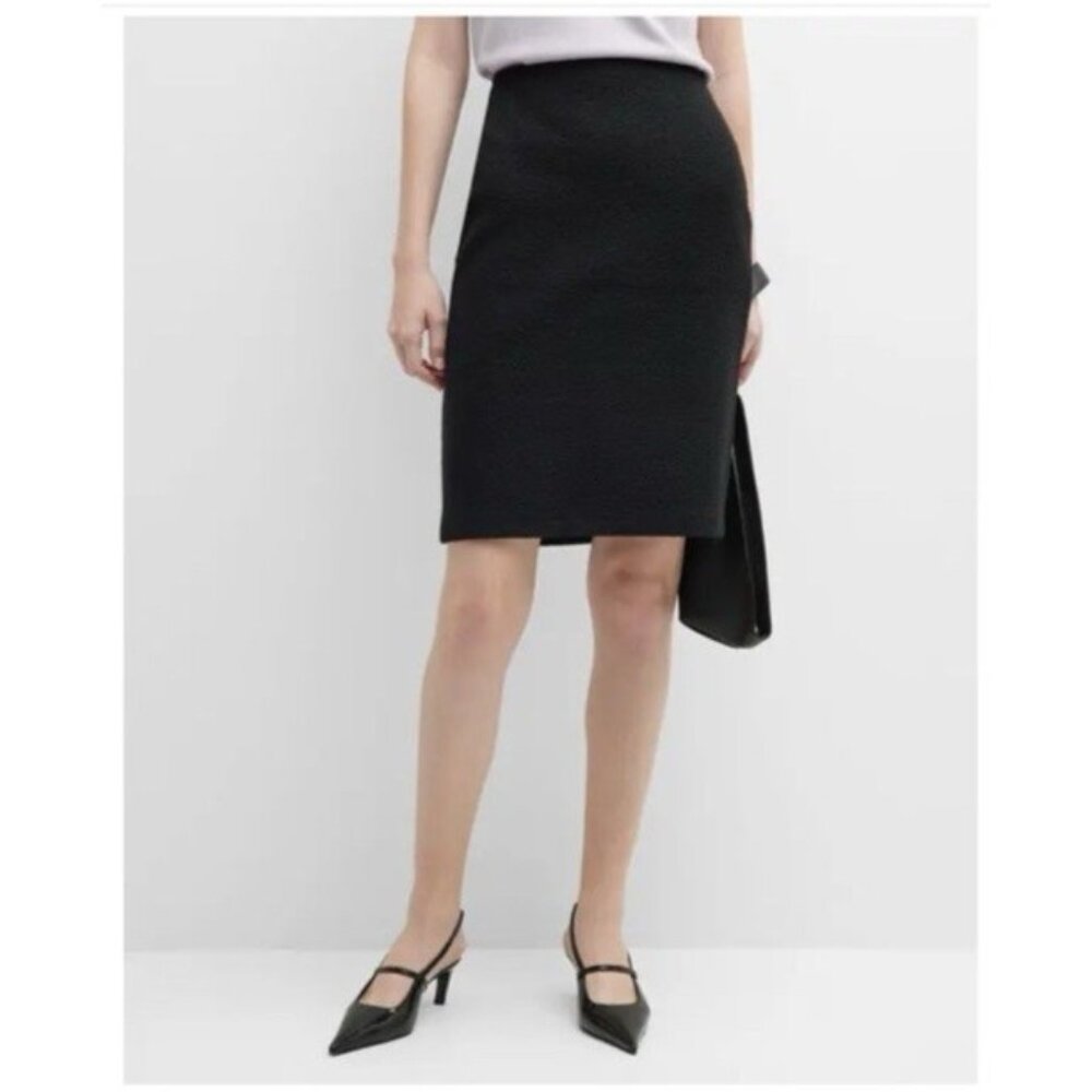 ST JOHN CAVIAR SKIRT 10 Black Wool Santana Knit Pull On Classic $595